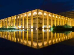 TL, MS Dusk to night of Palacio Itamaraty / Itamaraty Palace / Brasilia, Brazil Stock Footage