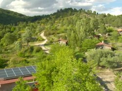MS Shot of some country houses with solar panels on roof / Avila, Spain Stock Footage