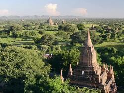 WS HA Shot of Ancient temples at Pagodas field / Bagan, Mandalay Division, Myanmar Stock Footage