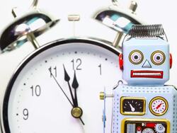 Tin Toy Robot with clock Stock Footage