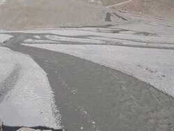Meltwater flow from glacier, Himalayas Stock Footage