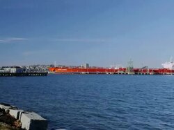 Oil Tanker Docked at the Marine Pier Stock Footage