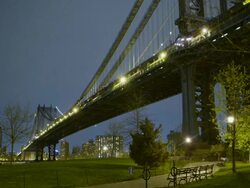 Manhattan Bridge seen from Dumbo night Stock Footage