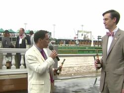 SPEECH: Jon Potter conducts Winner's Circle toast  (Ryan Jordan at right)  at Moet & Chandon Toasts The 139th Kentucky Derby Stock Footage