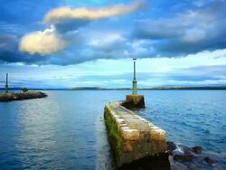 Lake Neuchatel and entrance of the port Stock Footage