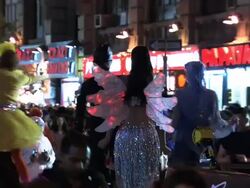 Ice-skating Float at the Halloween Parade Stock Footage
