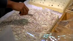 hand cutting fruit cake Stock Footage