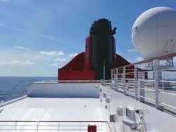 MS Shot of Cruise ship Queen Mary 2, Cunard Line / North Sea, Jutland, Denmark Stock Footage