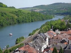 WS View of City / Sierck les Bains, Lorraine, France Stock Footage