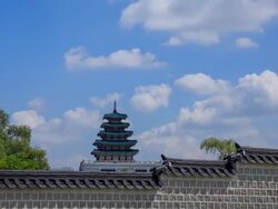 View of The National Folk Museum of Korea and stone wall in Gyeongbokgung(ancient palace) Stock Footage