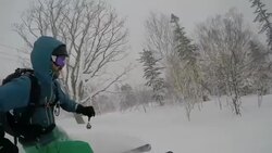 POV of a young man skier skiing on a snow covered mountain. - Slow Motion Stock Footage