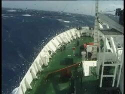 Ship in rough sea from mast, Drake Passage, Antarctica Stock Footage