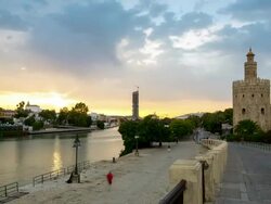 HD Time lapse: Golden Tower in Sevilla Spain sunset Stock Footage