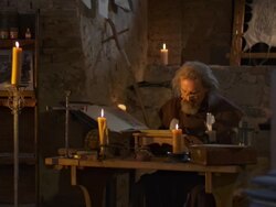 HD DOLLY: Monk Writing With A Quill Pen Stock Footage