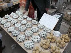 MS Preserved egg selling in street market / xi'an, shaanxi, china Stock Footage