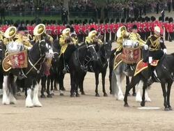 MS Shot of Queen's Birthday Parade with horse gurads in Trooping Colour at Whitelhall / London, United Kingdom Stock Footage
