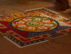 MS ZI Painting mandala with black sand / Kathmandu, Central Region, Nepal Stock Footage