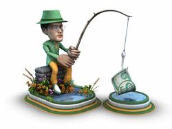 (Loop) Bubblehead Businessman fishing for Money Stock Footage