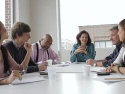  MS PAN Group discussion at conference table / New York, USA Stock Footage