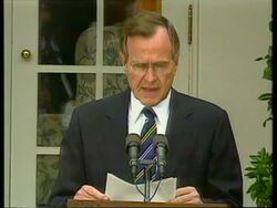 June 16, 1992 MS President George H.W. Bush speaking at summit about the agreement between the US and Russia to reduce their stocks of strategic nuclear weapons/ Washington DC/ AUDIO Stock Footage