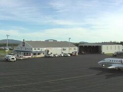 MS AERIAL View of Hancok County-Bar Harbor Airport / Maine, United States Stock Footage