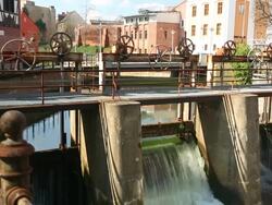 Mechanical weir in Cottbus (Germany) Stock Footage