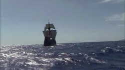 The Santa Maria bobs in the swells of the open ocean. Stock Footage