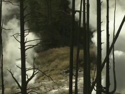 Long Shot static - Steam billows from geyser vents in Wyoming. / Wyoming, USA Stock Footage