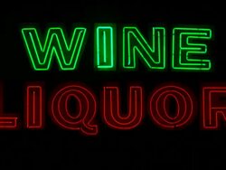 Blinking neon sign Wine Liquor  Sign is working improperly and flickering Stock Footage