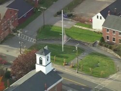 MS AERIAL ZI ZO PAN View of Searsport town / Maine, United States Stock Footage