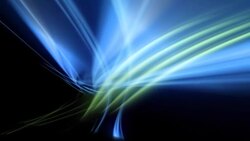 Neon blue and green ribbons of light stream against a black background. Stock Footage