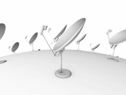 Circle around satellite dish pulling out to reveal many Stock Footage