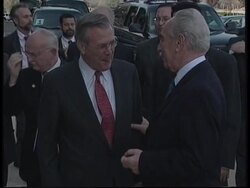 Adds Peres and Rumsfeld photo op to earlier presser News Clip