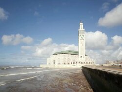 WS T/L  Side view of  World's third largest mosque of Hassan II  / Casablanca, Morocco Stock Footage
