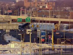 MS Shot of freeway with street lamps / Minneapolis, Minnesota, United States Stock Footage