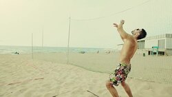 Friends play beach volley and have fun Stock Footage