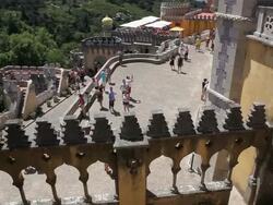 Sintra, Pena National Palace, people walking on the main road to the palace Stock Footage