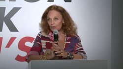 SPEECH - Diane Von Furstenberg at New York Fashion Week Mens - Press Event Stock Footage