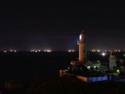 WS T/L View of Nightscape of Sanji Lighthouse / Jejudo, South Korea Stock Footage
