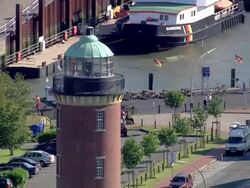 AERIAL MS View of lighthouse / Cuxhaven, Schleswig-Holstein, Germany Stock Footage