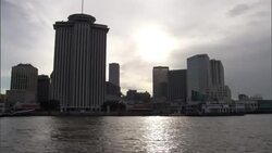 Water is above flood level in downtown New Orleans. Stock Footage