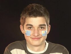 Smiling Patriotic Uruguay male - HD &amp; PAL Stock Footage