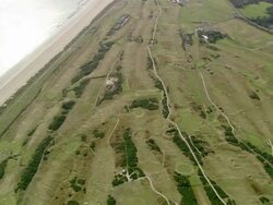 Aerial view of the Old Course at St. Andrews Links / Fife, Scotland Stock Footage