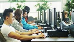 University Students Studying in a Computer Lab Stock Footage