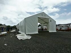 Ebola Case Management Facility ELWA 3 In Monrovia Stock Footage