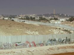 WS ZI View of Palestinian wall where drawings are painted / Israel-Palestinian wall, Israel Stock Footage