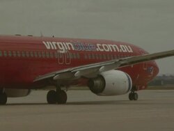 Virgin Blue Boeing 737-800 taxiing, Australia Stock Footage