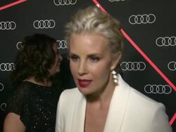 INTERVIEW - Monica Potter on how long it took to find the right dress and what she was looking for at the Audi Celebrates Golden Globes Weekend 2014 at Cecconi's Restaurant on 2014-01-09 in Los Angeles, California. Stock Footage