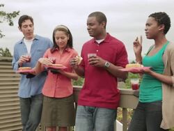 MS Two couples enjoying party on back porch / Portland, Oregon, United States Stock Footage
