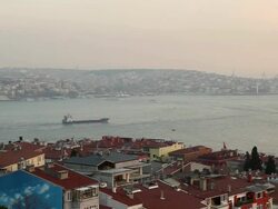 WS View of Cityscape with ship moving on ocean / Istanbul, Turkey Stock Footage